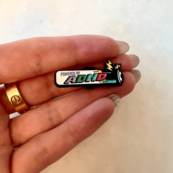 🧷🪫POWERED BY ADHD - Enamel Pin - Battery Shape on Black Backing - Picture 4 of 4